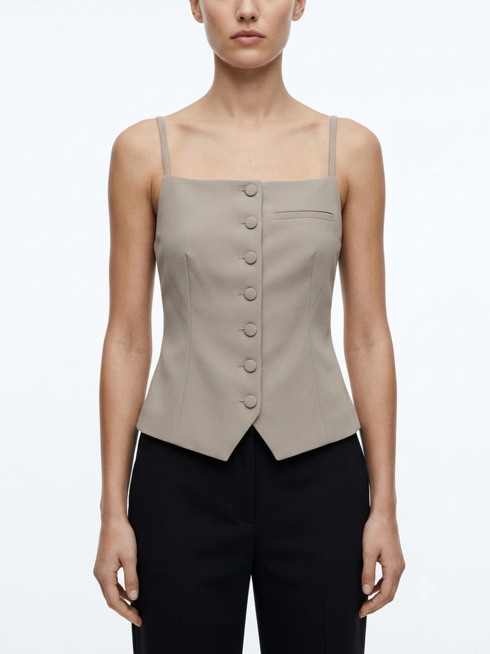 Zara Taupe Tailored Vest Camisole Top Button Down Size S minimalist office chic